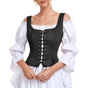 Century Star Black Lace Up Corset Vest Renaissance Costume Top Witchy Size XS